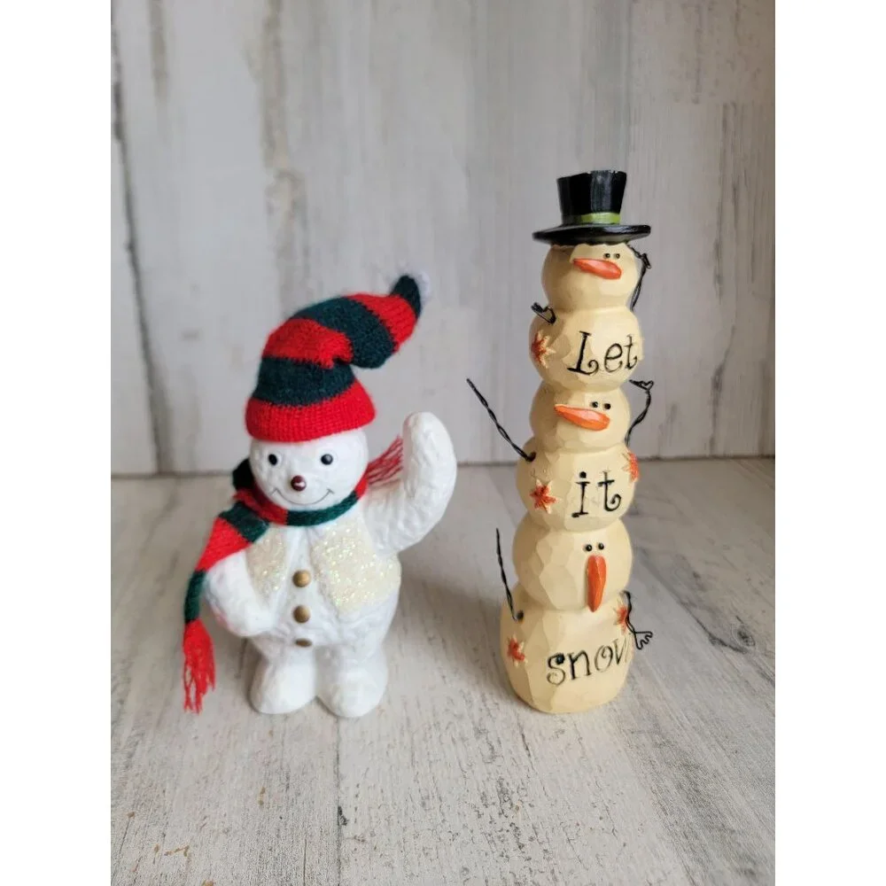 Let‎ it snow Snowman set figure glitter vintage home decor xmas